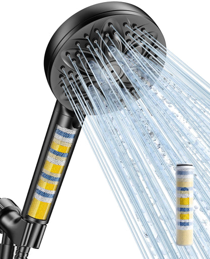 JDO Shower Head with Handheld, High Pressure Handheld 6 Settings, Detachable Shower Head Set with Stainless Steel Hose and Shower Bracket (Matte Black)