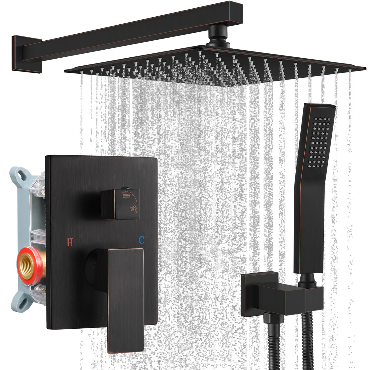 gotonovo Shower Faucet Set with Handheld Spray Matte Black,10'' Head