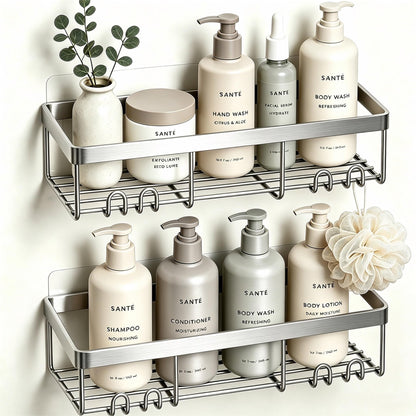 Moforoco Shower Caddy Shelf Organizer Rack, Self Adhesive Black Bathroom Shelves Basket, Home Farmhouse Wall Inside Organization and Storage Decor Rv Accessories, First Camper Apartment Essentials