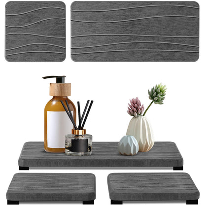 3PCS Water Absorbing Stone Tray, DryingNeat Diatomite Stone Sink Tray, Instant Dry Sink Coasters, Kitchen Sponge Hand Soap Holder, Countertop Fast Drying Counter Trays,8 * 4inch and 4 * 4inch