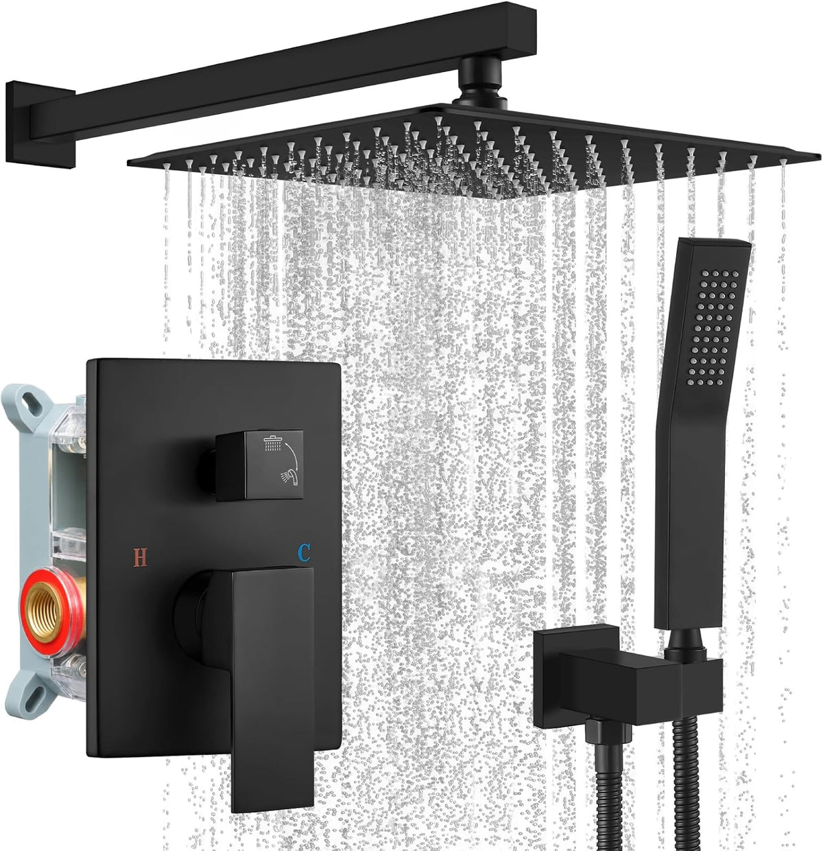 gotonovo Shower Faucet Set with Handheld Spray Matte Black,10'' Head