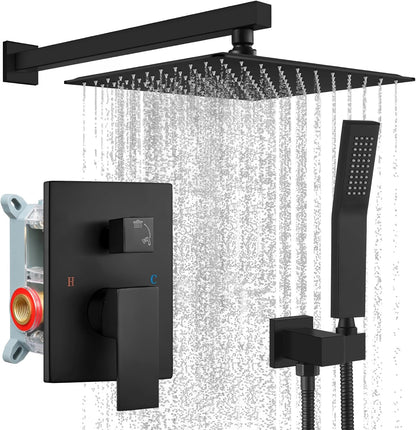 gotonovo Shower Faucet Set with Handheld Spray Matte Black,10'' Head