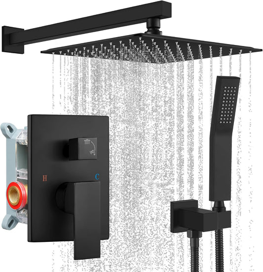 gotonovo Shower Faucet Set with Handheld Spray Matte Black,10'' Head