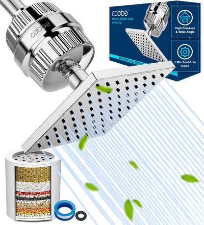 Cobbe High Pressure Filtered Shower Head with Filters for Hard Water Combo