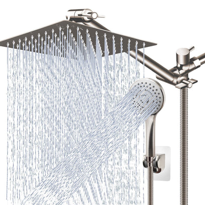 Shower Head Combo,10" High Pressure with 11" Extension Arm 5 Spray Handheld