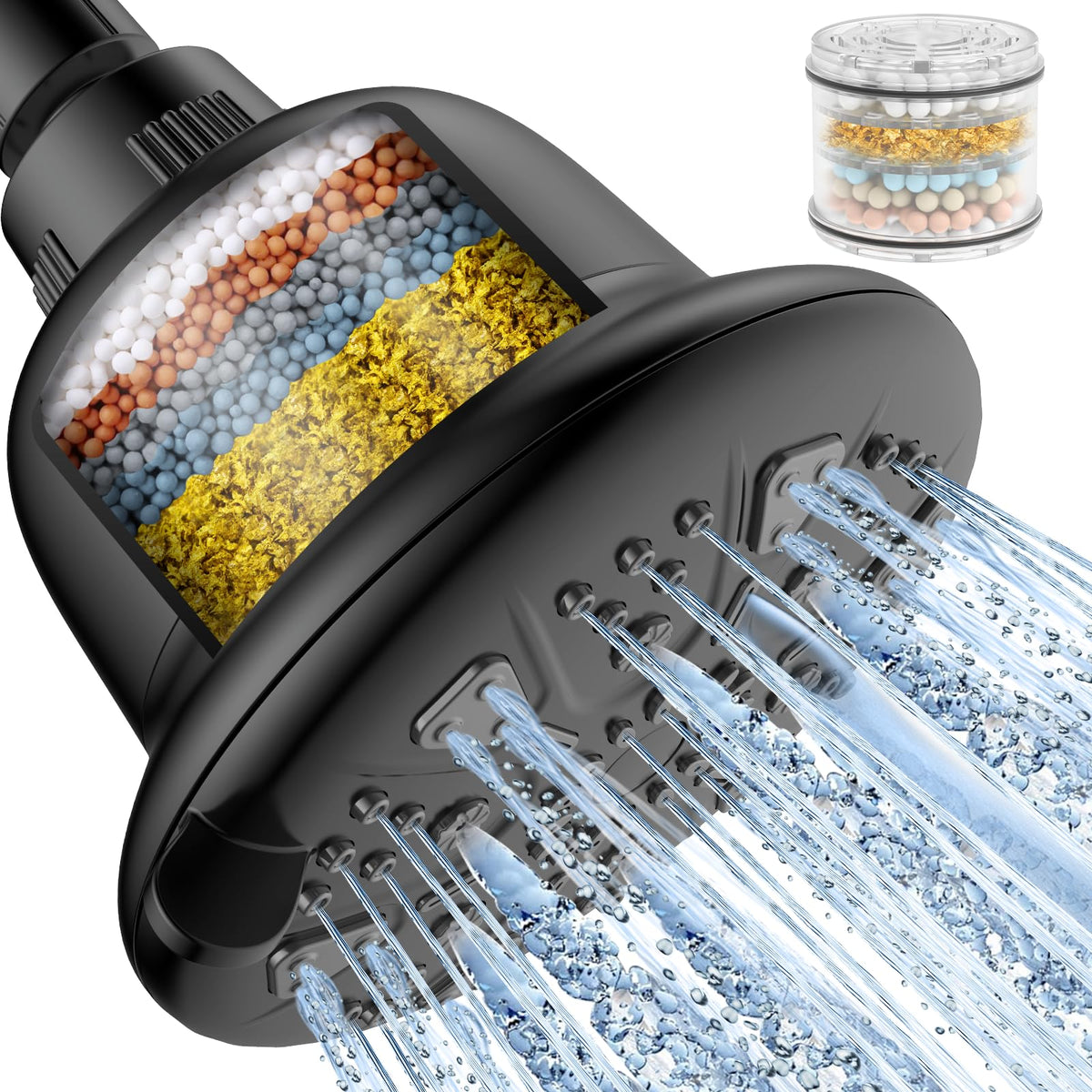 MakeFit Filtered Shower Head - High Pressure Shower Head with Filter for Hard Water Softener - 7 Settings Bathroom Rain Showerhead to Remove Chlorine and Heavy Metals (Chrome)