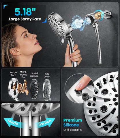 Handheld Shower Head High Pressure – Magnetic Holder,10 Spray Modes with Power Wash for Pets&Tile&Toilet, Filtered for Softer Skin & Shinier Hair, 1.8GPM, Stainless Steel Hose