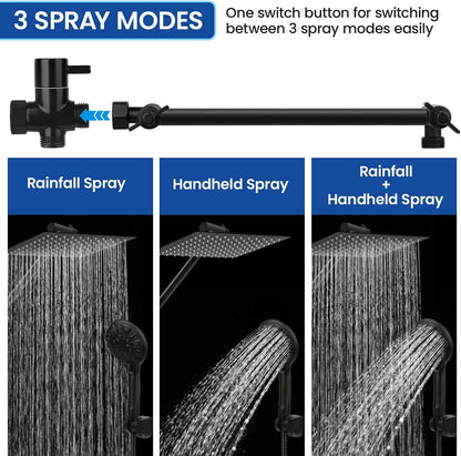 Shower Head, 8'' High Pressure Rainfall/Handheld Shower Combo, Matte Black