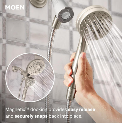 Moen 26009SRN Engage Magnetix 2-in-1 Combo Rain Showerhead with Handheld Spray, Magnetic Docking System, Spot Resist Brushed Nickel, 6-Spray Settings, 2.5 GPM