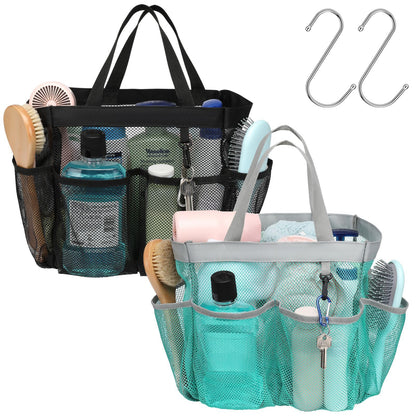 Mesh Shower Caddy Portable - 8 Pockets, S-Hook, Shower Bag for Dorm Camping