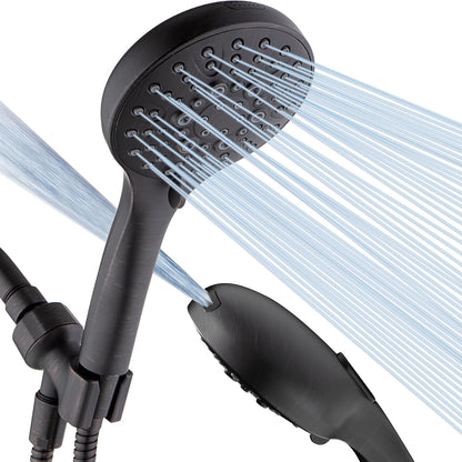 BRIGHT SHOWERS High Pressure Shower Head with Handheld, 9 Spray Settings Showerhead Built in Power Wash to Clean Tub and Pets, Extra Long 69" Hose, Adjustable Bracket, Oil-Rubbed Bronze