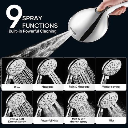 Cobbe 9 Spray Modes Handheld Shower Head, Water-Saving, Chrome