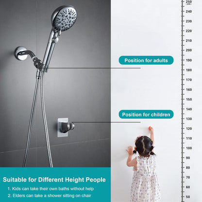 GwernKB Handheld Shower Head with On Off Switch 8-Mode High Pressure Showerhead with 79 Inches Extra-long Stainless Steel Hose and Bracket PLUS Extra Low-Reach Adhesive Wall Mount for Kids,Silver…