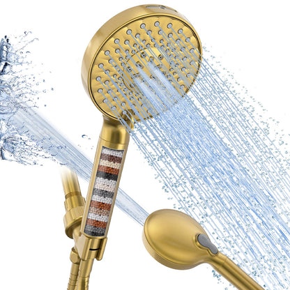 SR SUN RISE Filtered Shower Head with Handheld High Pressure 9 Spray Mode Showerhead Detachable Shower Head Water Softener Filters Beads for Hard Water Remove Chlorine 1 Filter Bright Silver
