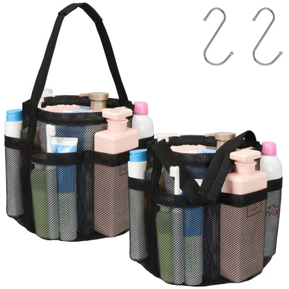 Mesh Shower Caddy Portable - 8 Pockets, S-Hook, Shower Bag for Dorm Camping