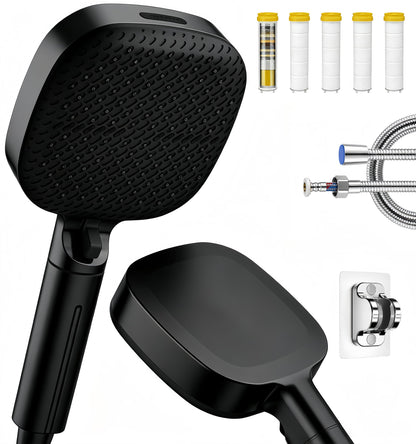 Ion Shower Head, Shower Head High Pressure with Handheld & 5 Filters, 4 Modes & Pause Switch, Showerhead Set with 59" Explosion-Proof Hose & Dual Brackets for Hard Water & Pets, Gray