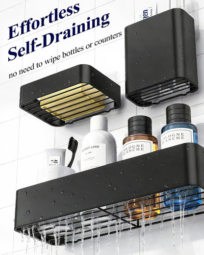 Kitsure Large Shower Caddy - Adhesive 6-Pack Bathroom Shelves, Black
