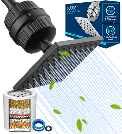 Cobbe High Pressure Filtered Shower Head with Filters for Hard Water Combo