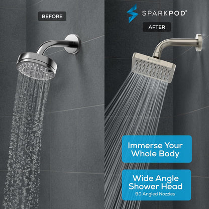 SparkPod Rain Shower Head, 6 Inch Square, Elegant Brushed Nickel Finish