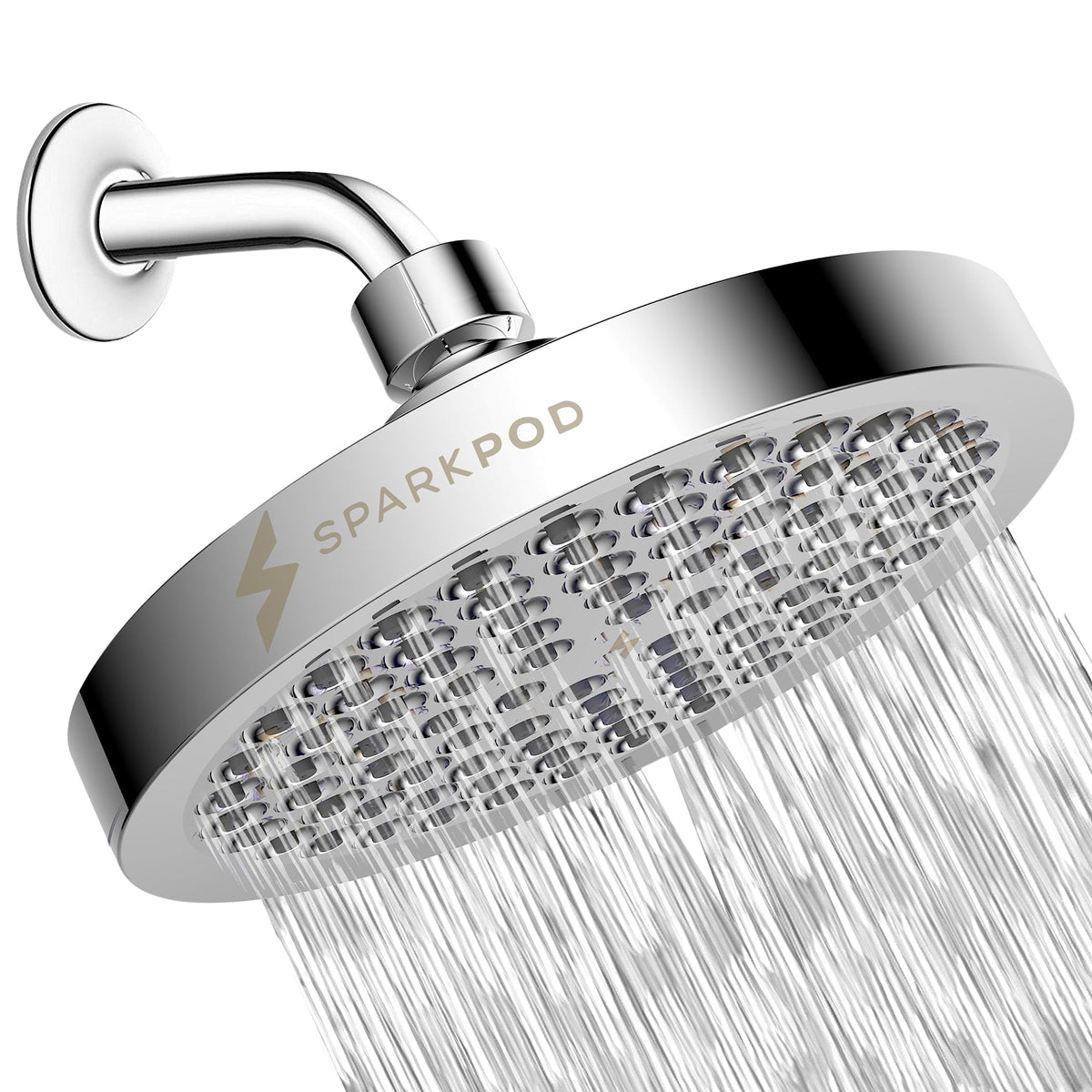 SparkPod Rain Shower Head, 8 Inch Round, Luxury Polished Chrome Finish
