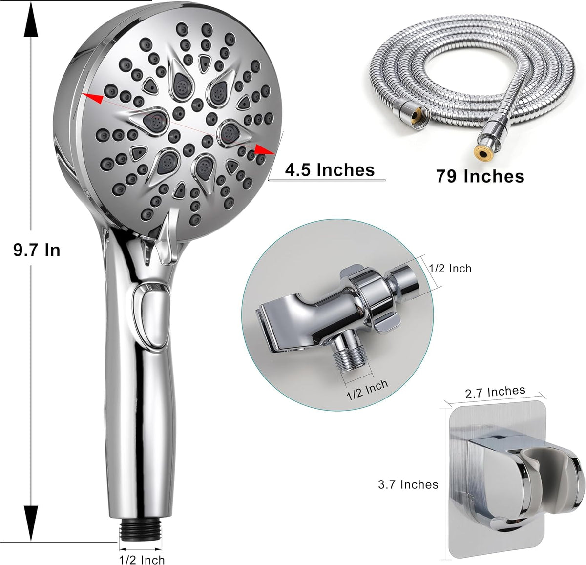 GwernKB Handheld Shower Head with ON OFF Switch & 79in Stainless Steel Hose
