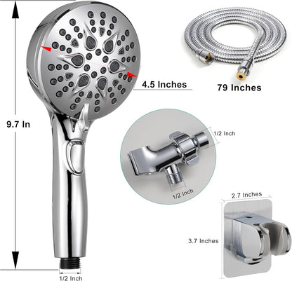 GwernKB Handheld Shower Head with ON OFF Switch & 79in Stainless Steel Hose