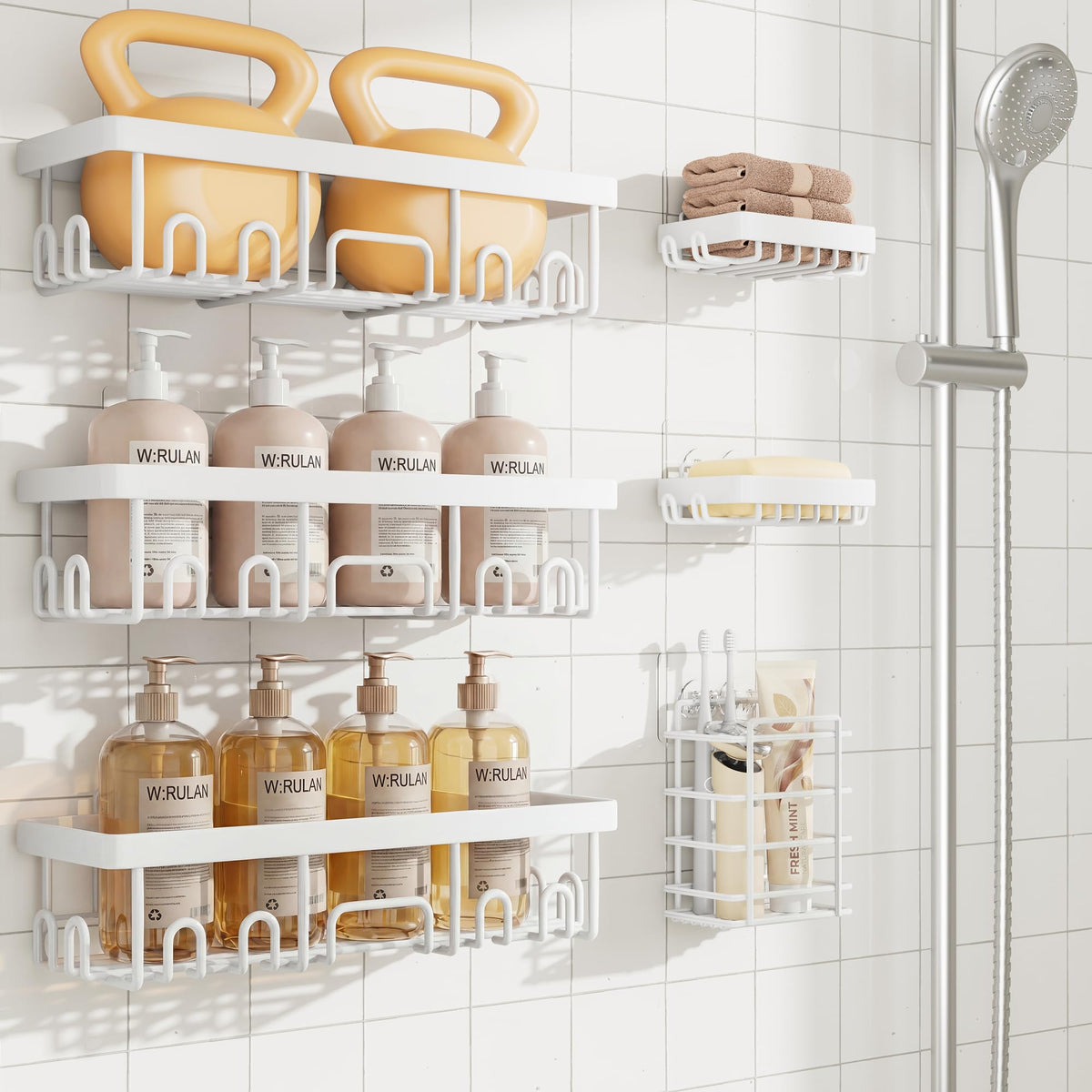 Veken Shower Caddy 6-Pack with Hooks, Bathroom Organizers & Storage, Black