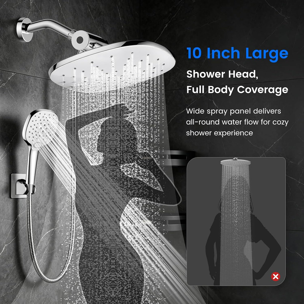 10" Rain Shower Head with Handheld Spray, Dual High Pressure Showerhead