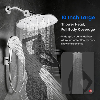 10" Rain Shower Head with Handheld Spray, Dual High Pressure Showerhead