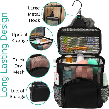 TERRA HOME Original Portable Shower Caddy For College Dorms - Foldable Mesh Tote - Dorm Room Essentials - Durable Hanging Travel Shower Bag - Perfect for College Students, Men, Women (Black)