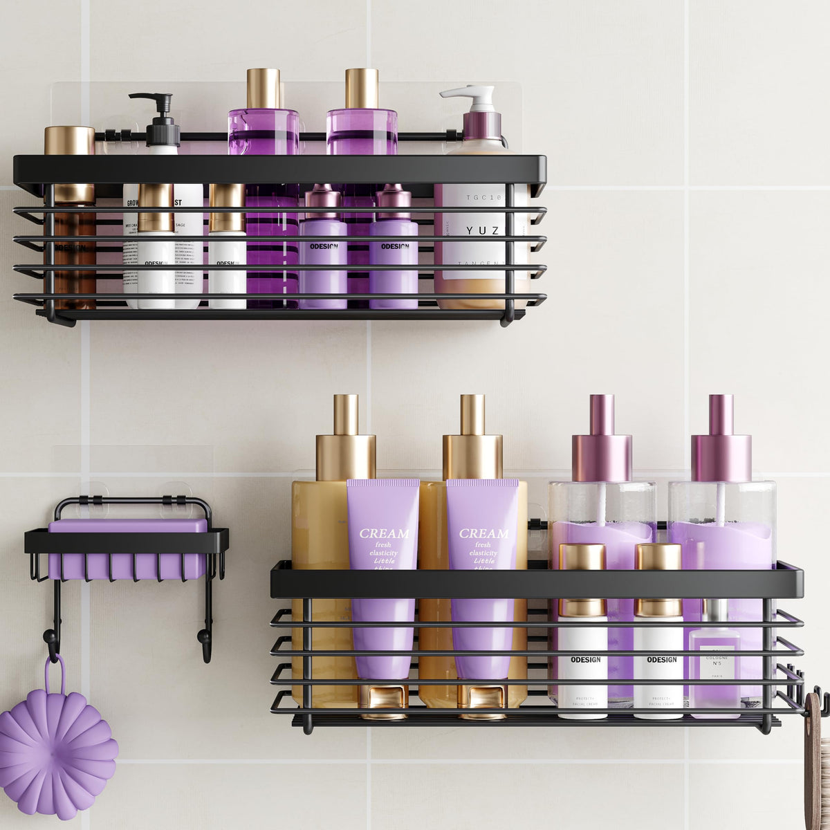ODesign Shower Caddy Adhesive Stainless Steel Storage Organizers (Silver, 3 Pack)