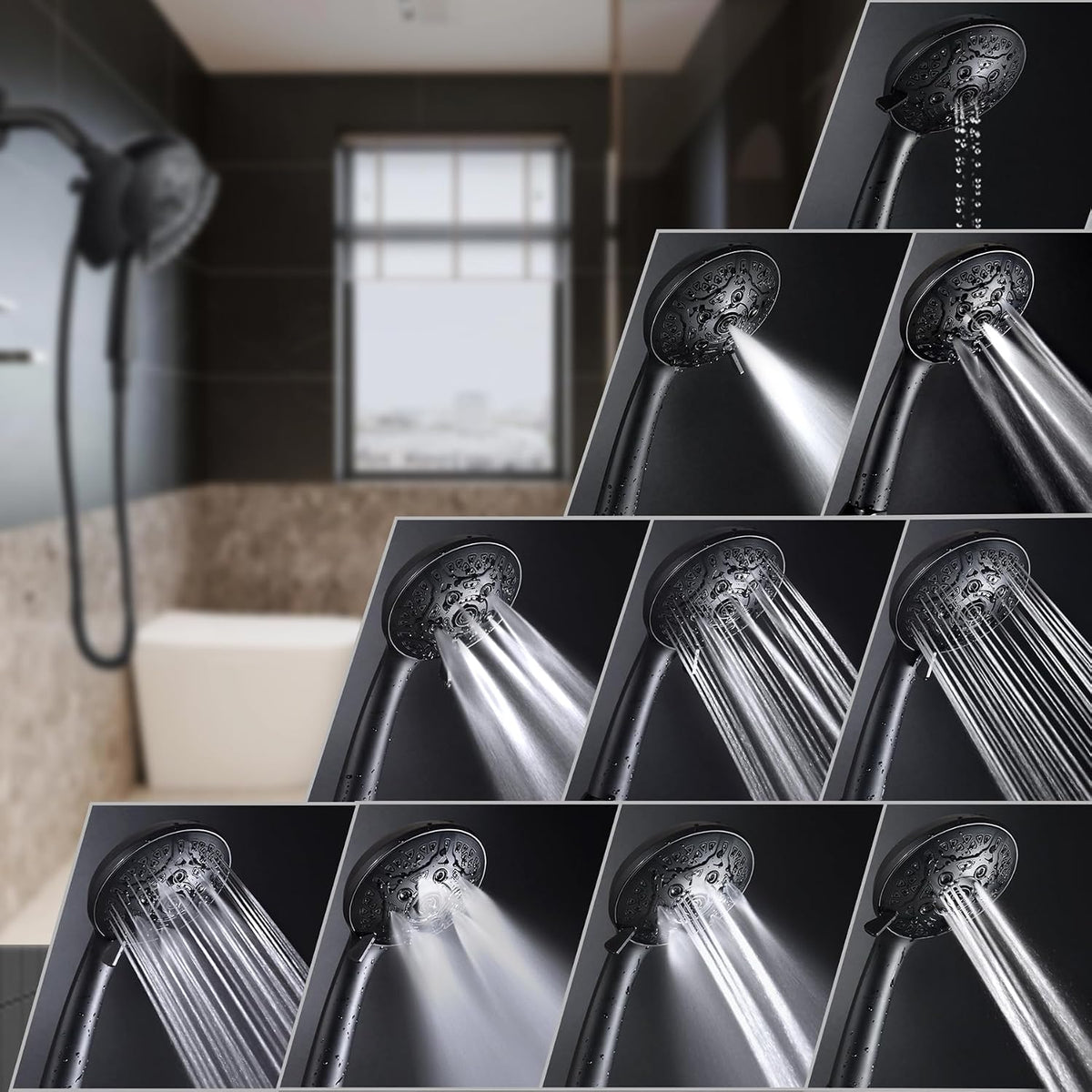 INAVAMZ 2 in 1 Shower Head with Handheld Combo High Pressure Black 2.5 GPM