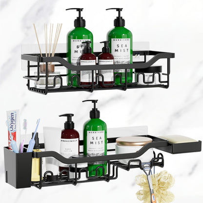 Upgraded Extended Length Shower Organizer with Hooks, Rustproof Shampoo Soap Holder, Large Hanging Bathroom Caddy