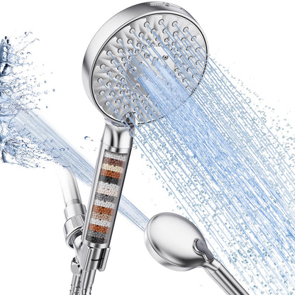 SR SUN RISE Filtered Shower Head with Handheld High Pressure 9 Spray Mode Showerhead Detachable Shower Head Water Softener Filters Beads for Hard Water Remove Chlorine 1 Filter Light Champagne