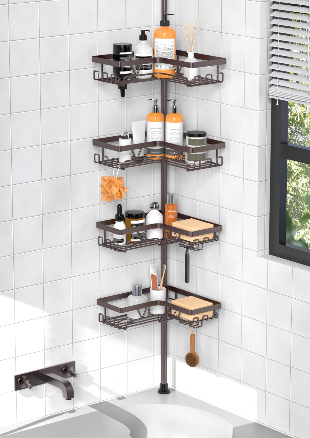 KEGII Corner Shower Caddy Tension Pole, Large Capacity Bathroom Organizer