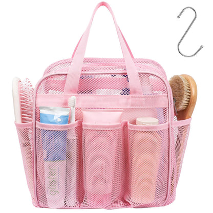 Mesh Shower Caddy Portable - 8 Pockets, S-Hook, Shower Bag for Dorm Camping