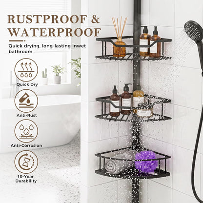 Corner Shower Caddy Tension Pole, Bathroom Organizer for Renters