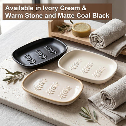 Ceramic Soap Dish for Bathroom, Decorative Bar Soap Holder