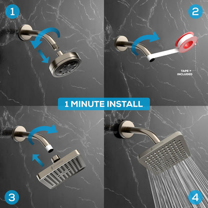 SparkPod Rain Shower Head, 6 Inch Square, Elegant Brushed Nickel Finish