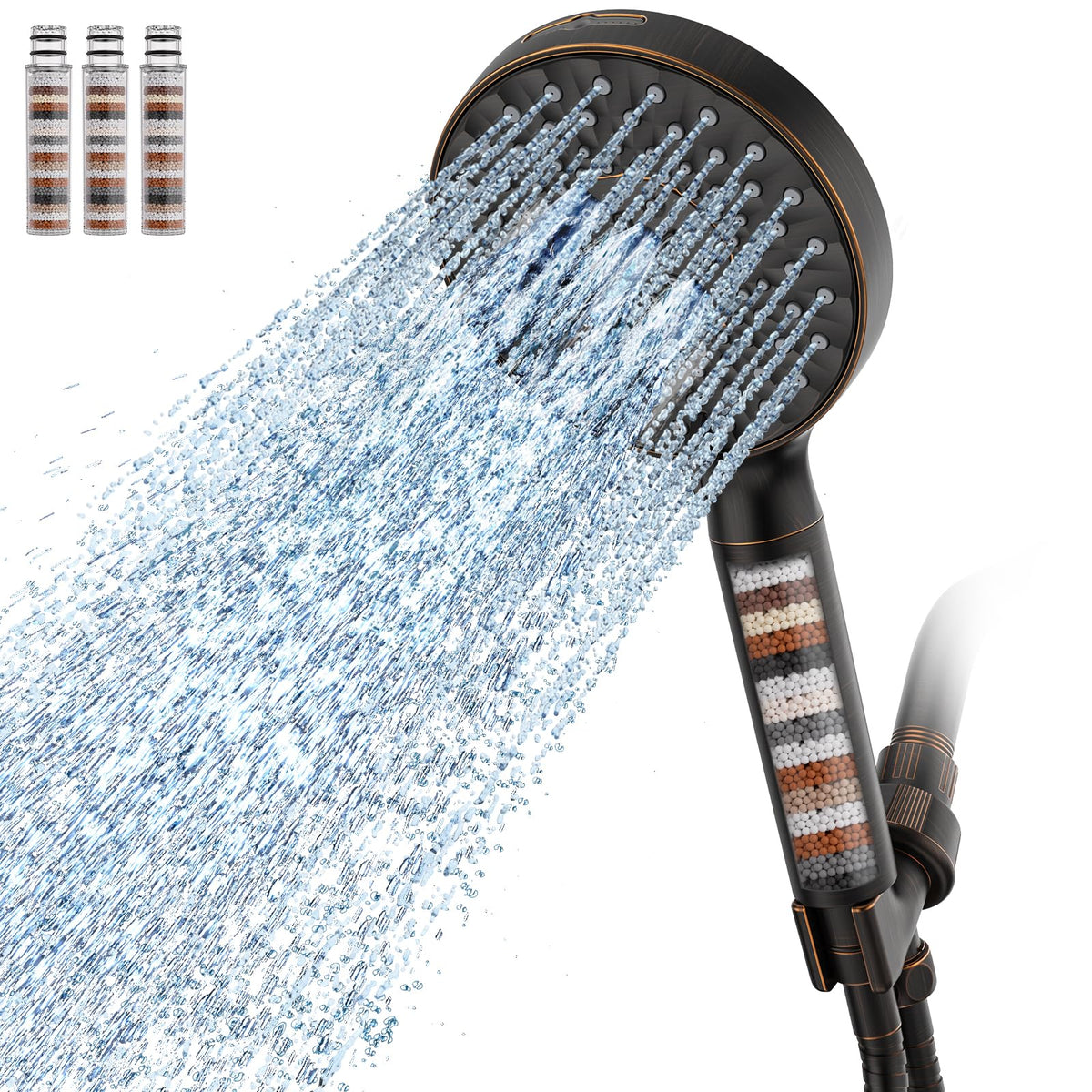 SR SUN RISE Filtered Shower Head with Handheld High Pressure 9 Spray Mode Showerhead Detachable Shower Head Water Softener Filters Beads for Hard Water Remove Chlorine 1 Filter Black