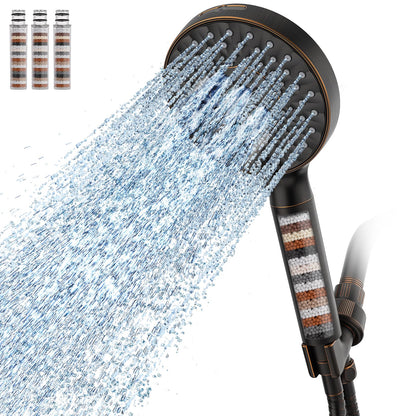 SR SUN RISE Filtered Shower Head with Handheld High Pressure 9 Spray Mode Showerhead Detachable Shower Head Water Softener Filters Beads for Hard Water Remove Chlorine 1 Filter Bright Silver