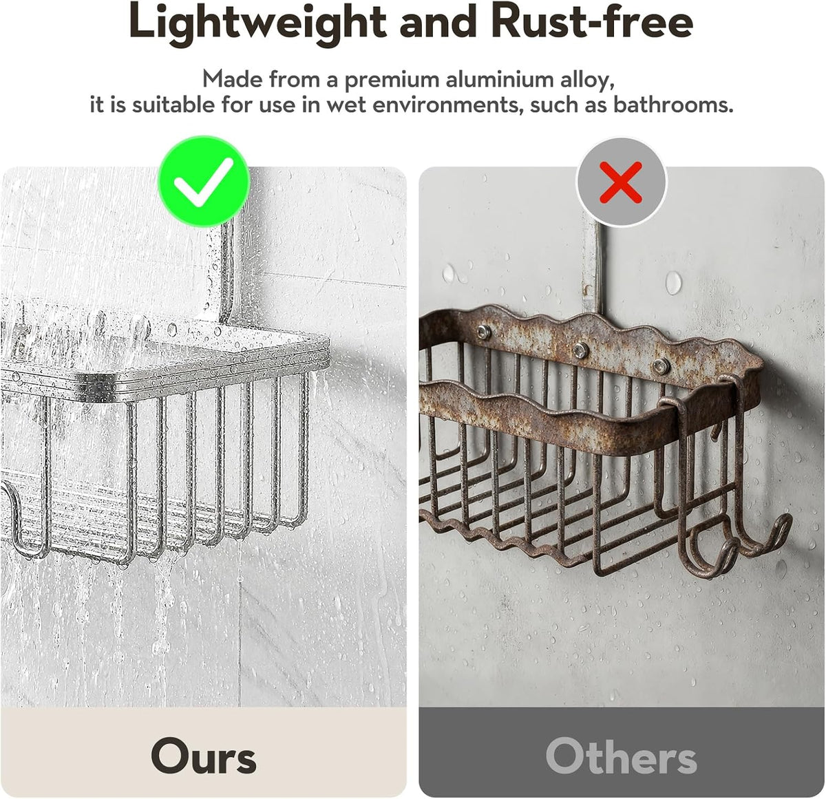 Shower Caddy Hanging, Never Rust Shower Organizer Hanging, Aluminum Shower Racks for Inside Shower with Hooks for Razor, Bathroom Organizers and Storage with Soap Holder, Bright Silver