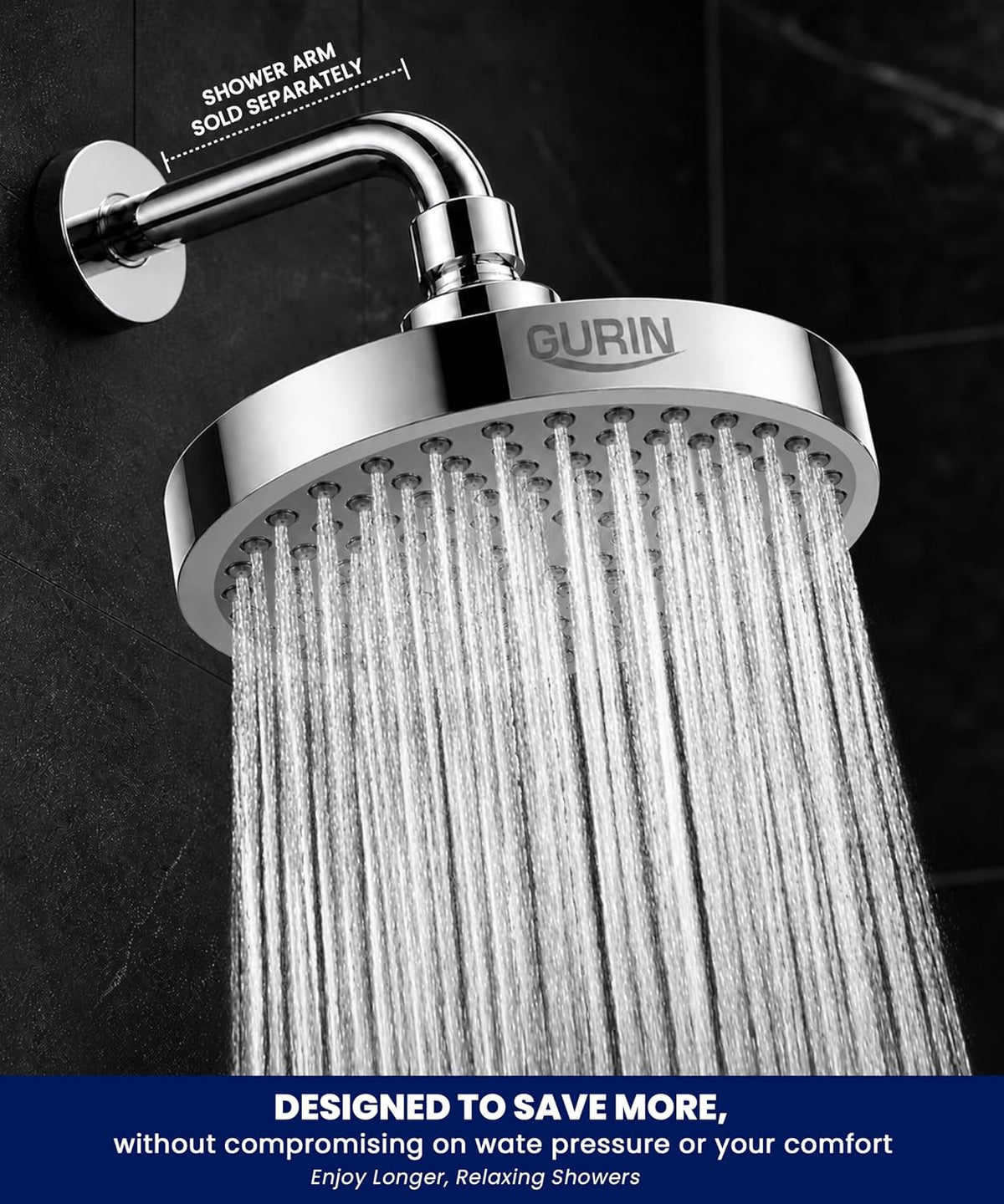 GURIN Shower Head - Luxury Polished Chrome Finish - Rain Showerhead 6 Inch