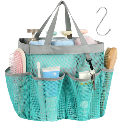 Mesh Shower Caddy Portable - 8 Pockets, S-Hook, Shower Bag for Dorm Camping