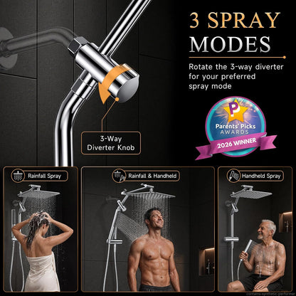 Veken All Metal 10"Luxurious Rain Shower Head with Handheld Spary,Power Jet