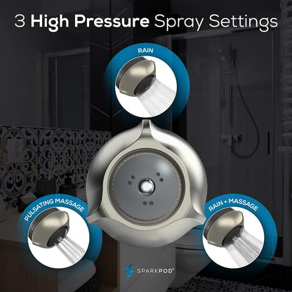 SparkPod High Pressure Shower Head, 3 Inch Fixed Showerhead, Brushed Nickel