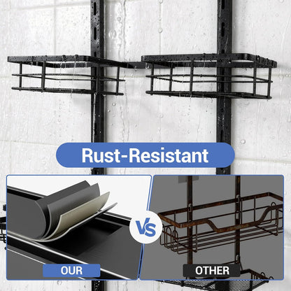 Extra Large Shower Caddy Hanging, Rust-Resistant Shower Organizer Hanging, 3 Tier Height-Adjustable Over the Head Caddy, Rack with Soap Basket (Black)