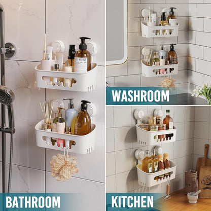 TAILI Shower Caddy Suction Cup 2 Pack, Heavy Duty Bathroom Organizer, Removable Shelves for Inside Shower, Shampoo, Waterproof Suction Plastic Storage for Bathroom Accessories Holder, White