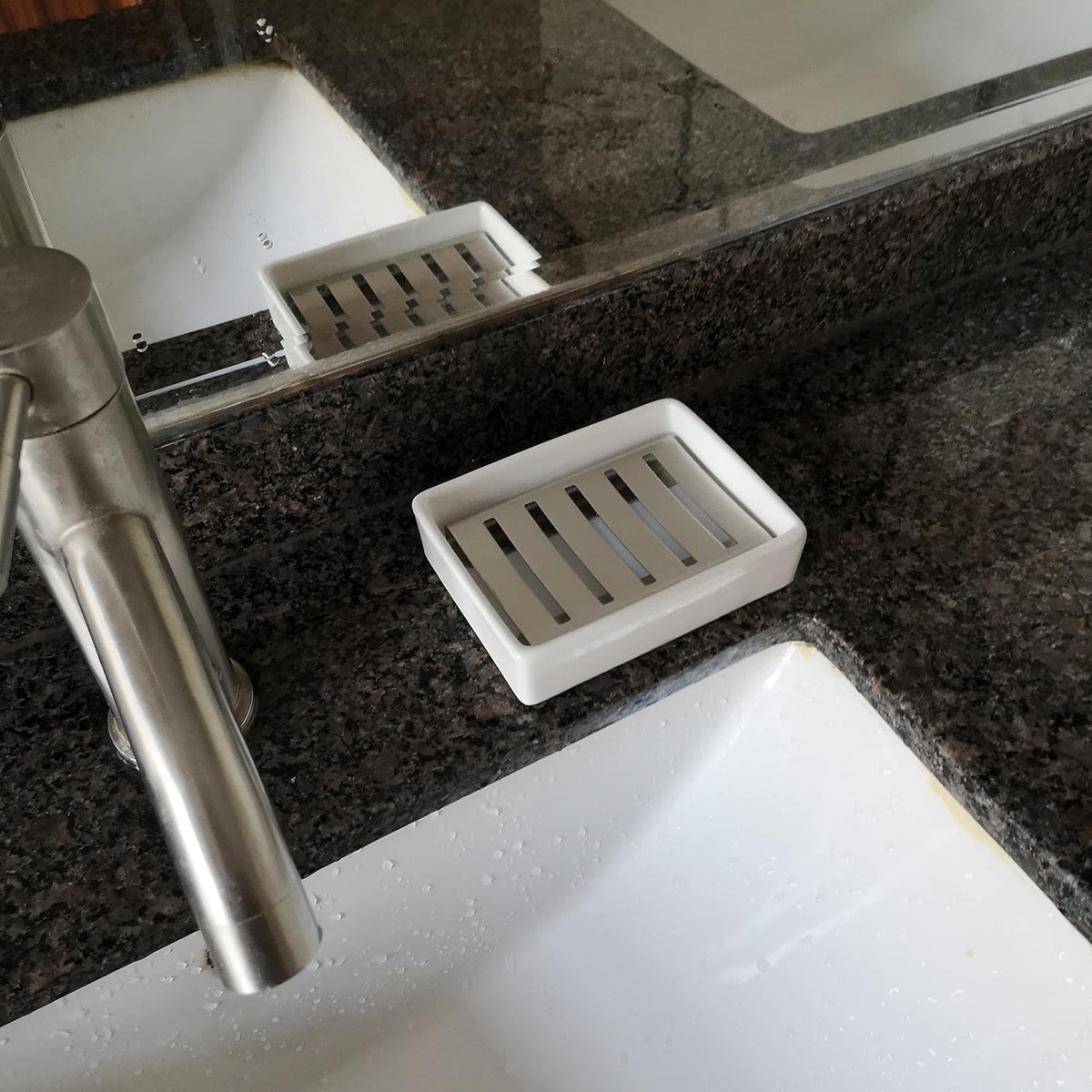 Ceramic Soap Dish Stainless Steel Soap Holder for Bathroom and Shower