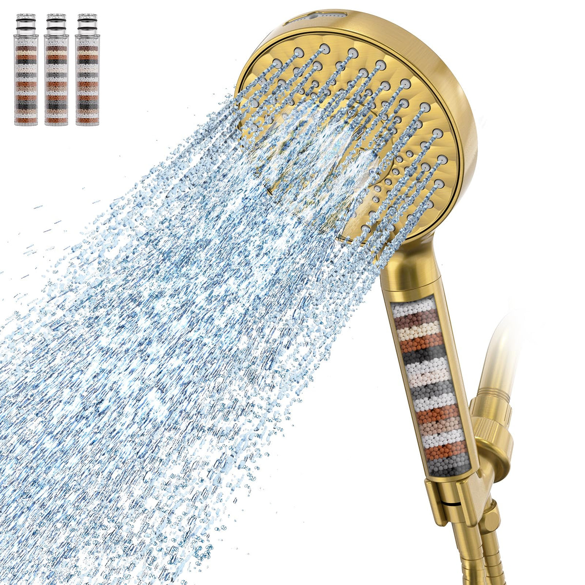 SR SUN RISE Filtered Shower Head with Handheld High Pressure 9 Spray Mode Showerhead Detachable Shower Head Water Softener Filters Beads for Hard Water Remove Chlorine 1 Filter Bright Silver